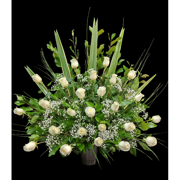 Gran arrimo de 25 rosas blancas  1