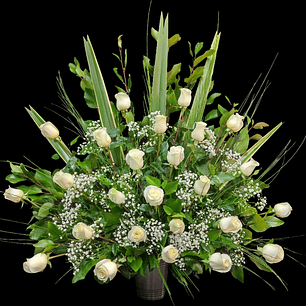 Gran arrimo de 25 rosas blancas 