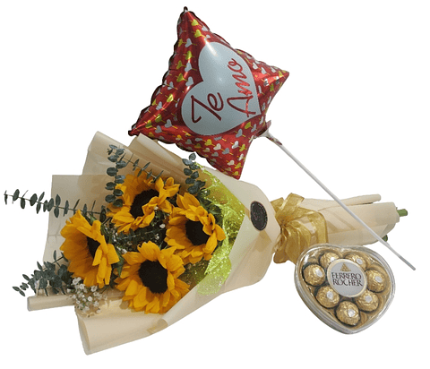 Ramo amarillo con globos te amo