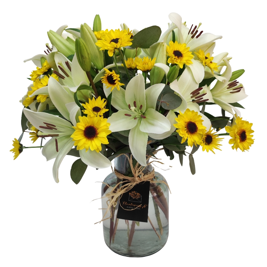 Florero de liliums y margaritas. 1