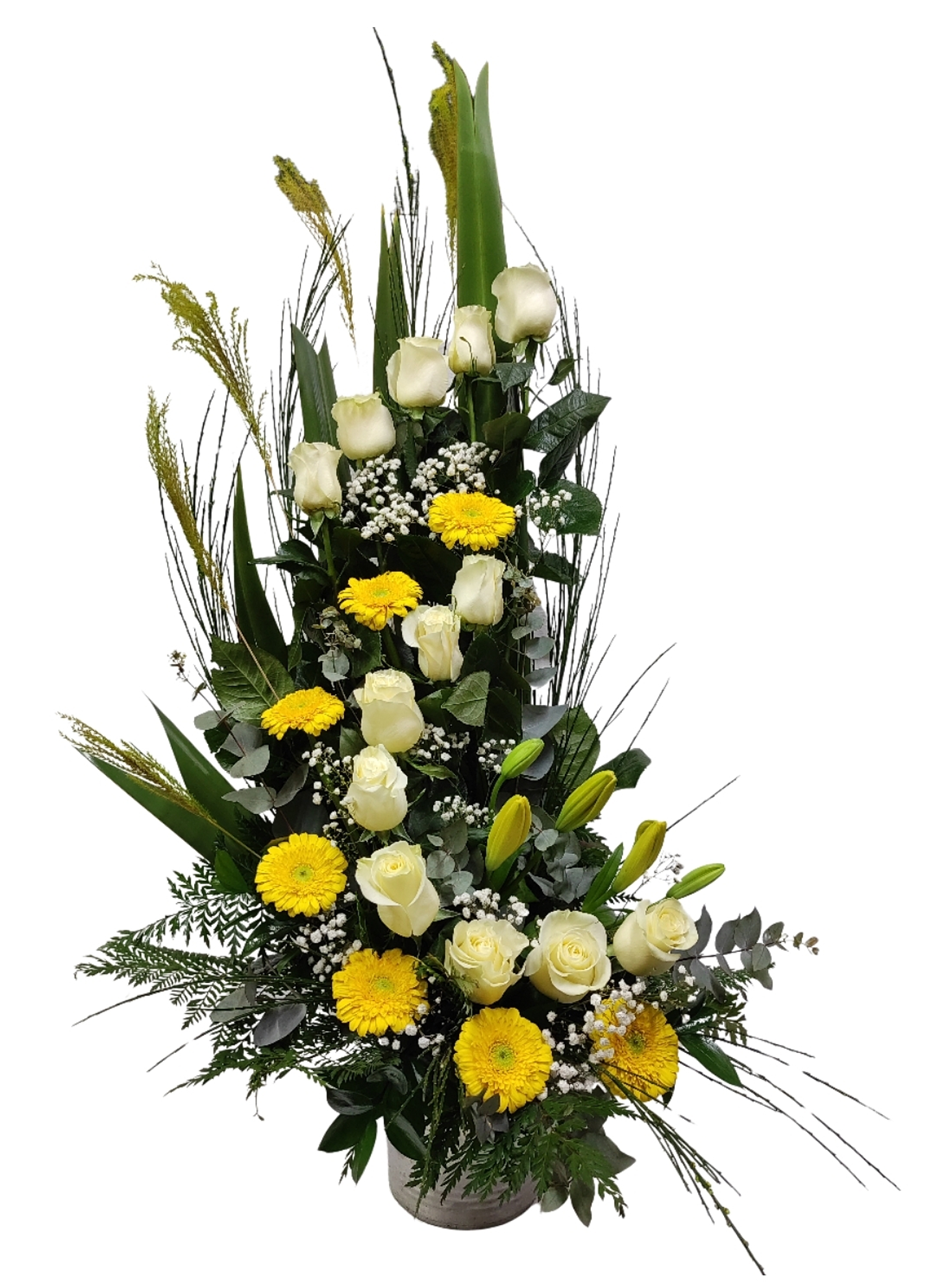 Espiral de rosas blancas y gerberas  1