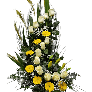 Espiral de rosas blancas y gerberas 