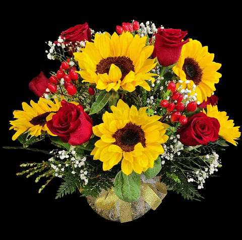 Pecera de girasoles y rosas 