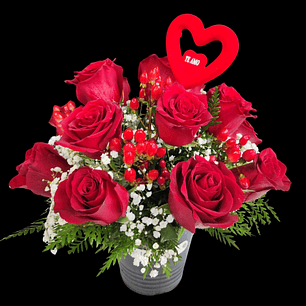 Balde de rosas rojas y Topper Te amo