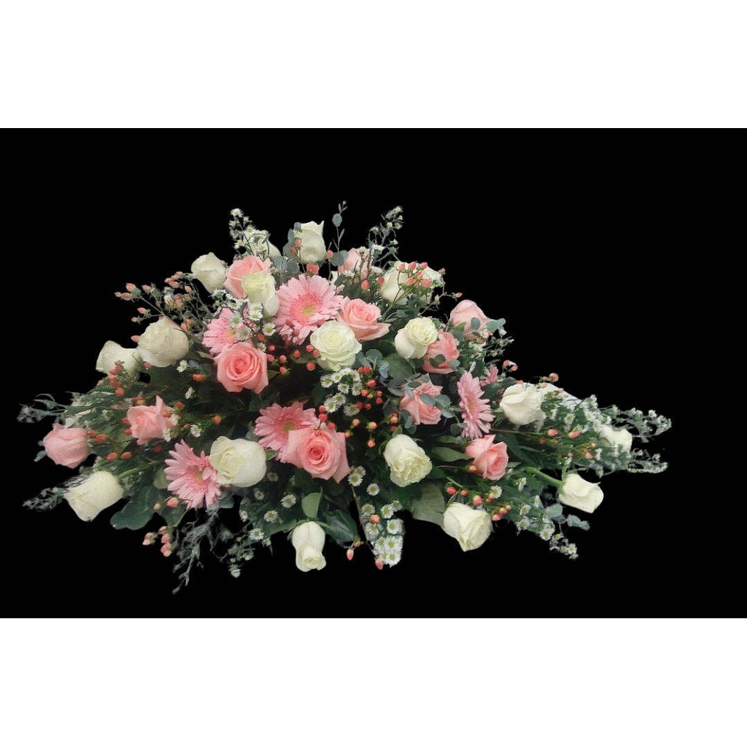 Cojín cubreurna rosado y blanco  1