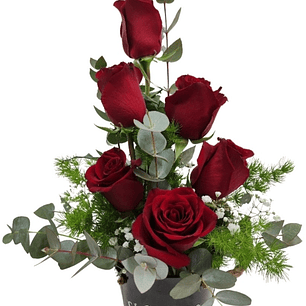 Balde mini de 6 rosas rojas 