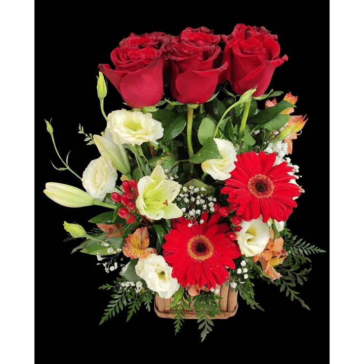 Maceta de rosas rojas en madera  1