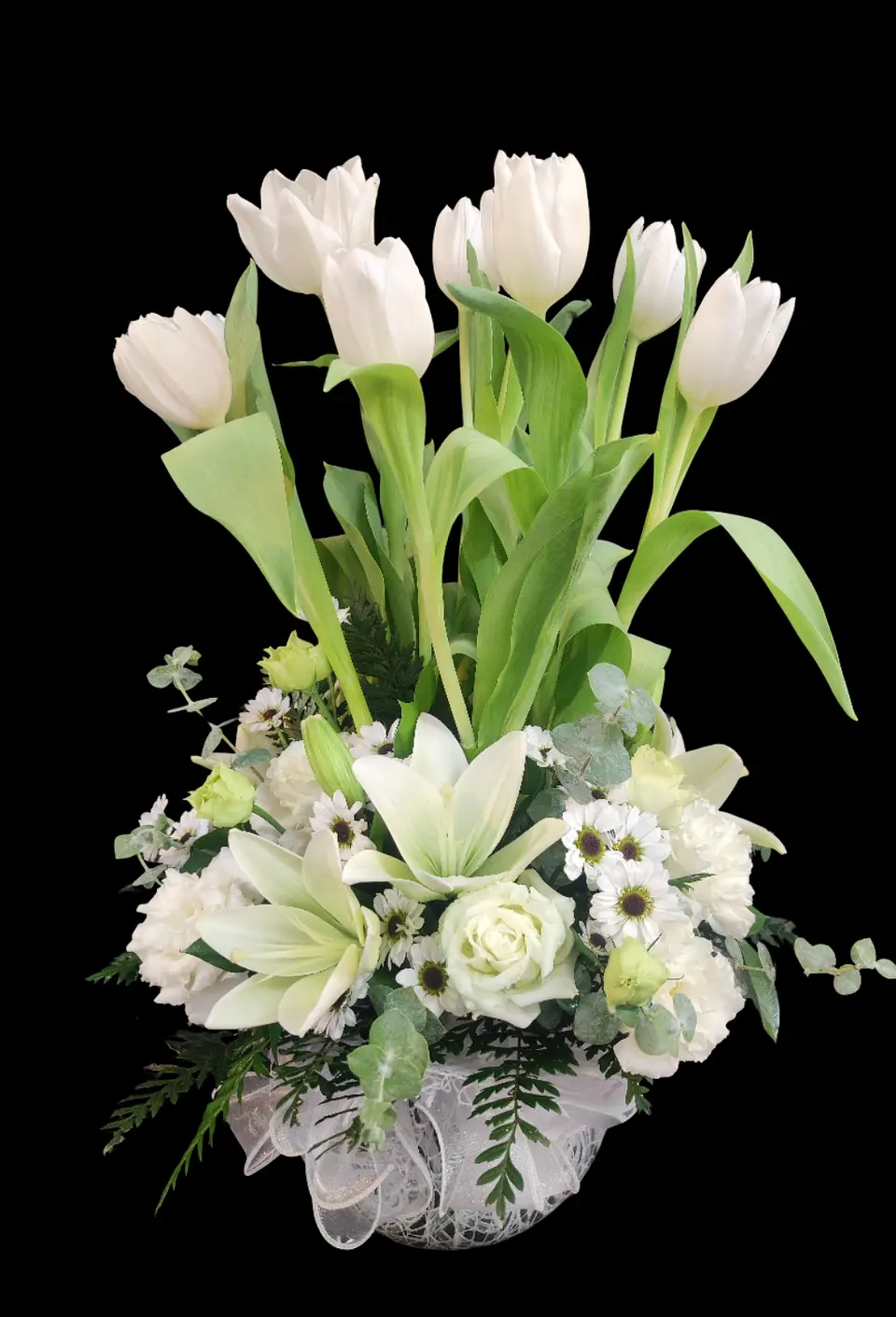 Pecera de 10 tulipanes blancos 1
