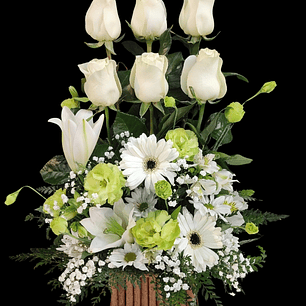 Paralelo de rosas blancas en base de madera