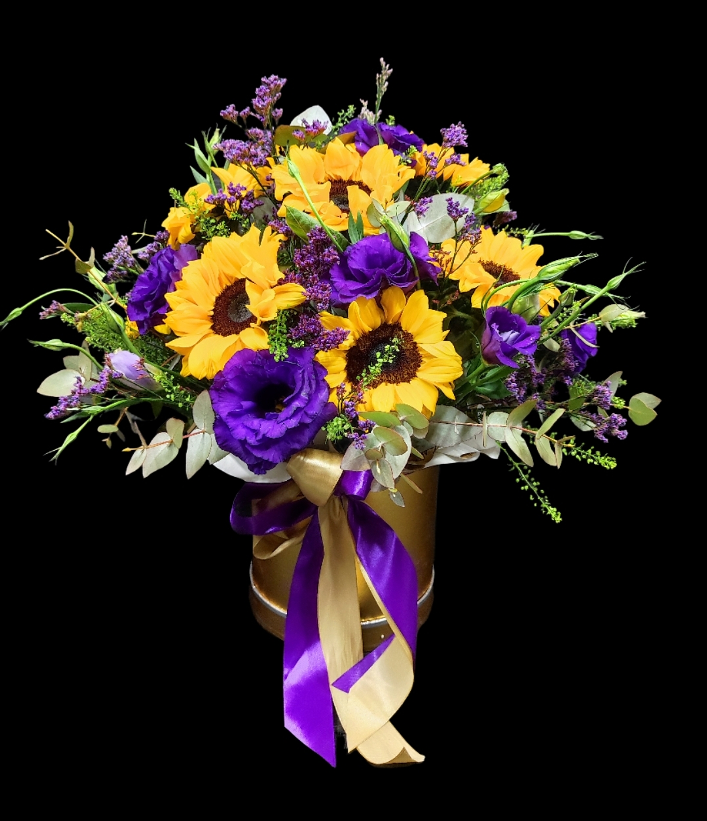 Box girasoles y lisianthus  1