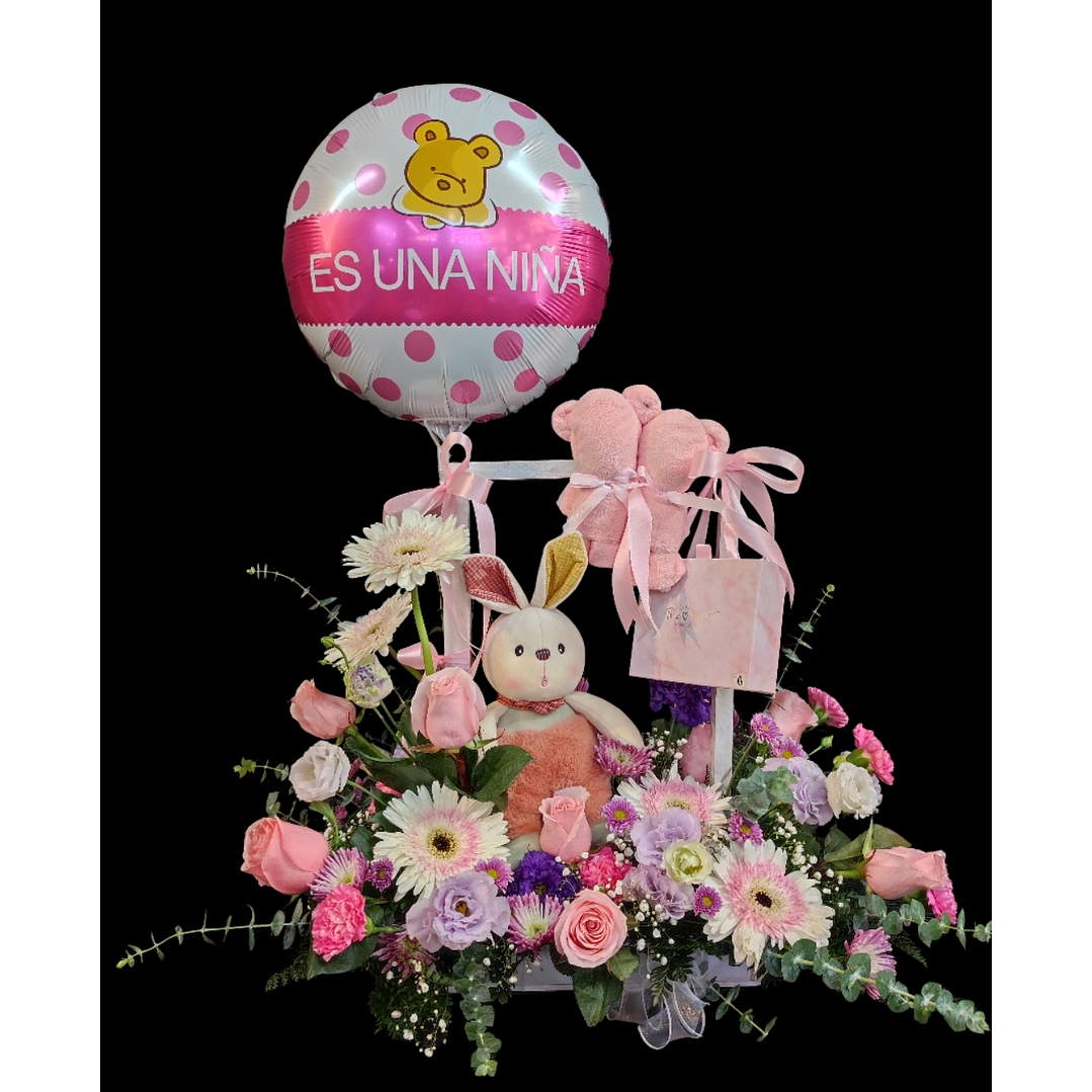 Caja es niña con conejo multicolor 1