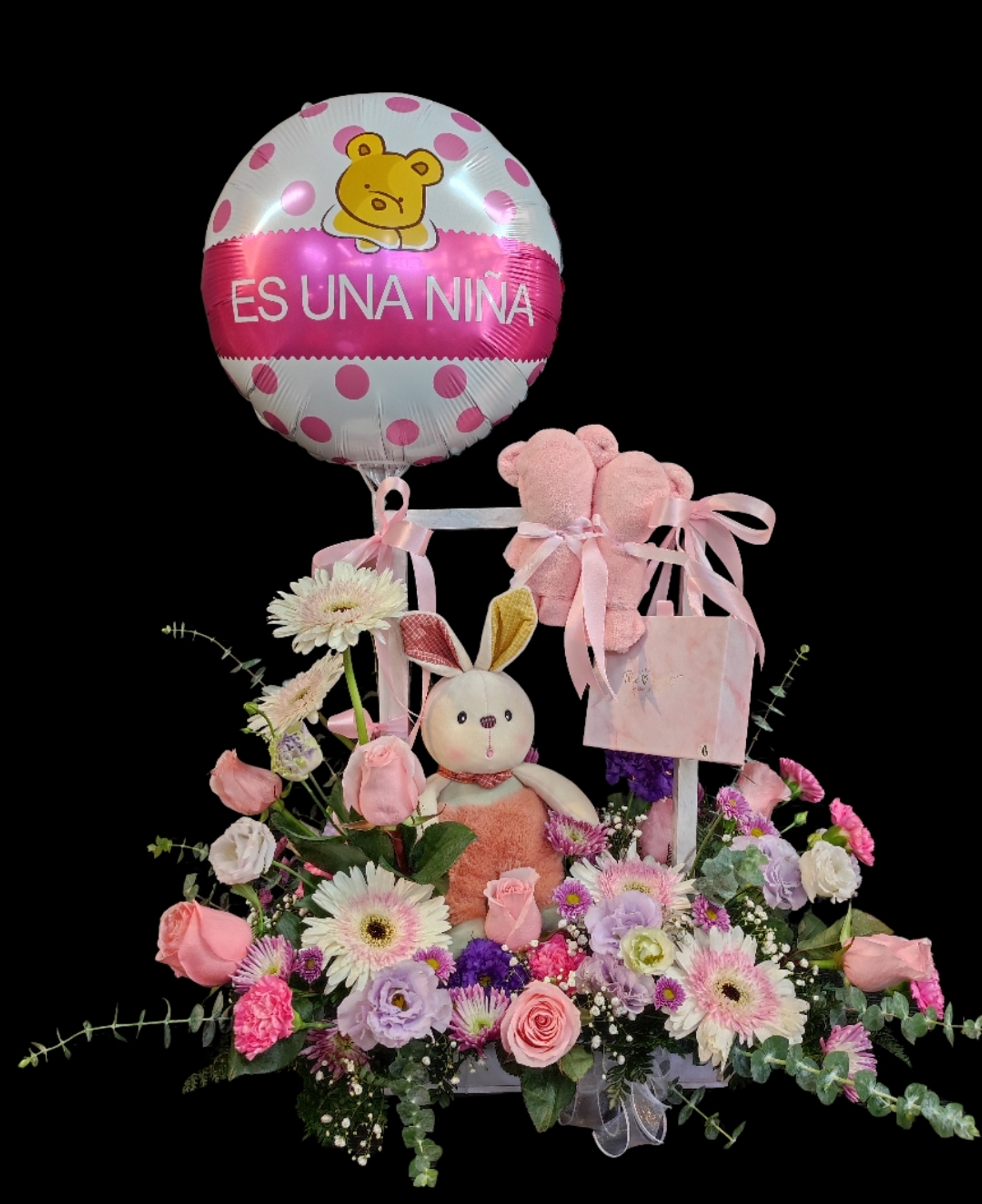 Caja es niña con conejo multicolor 1