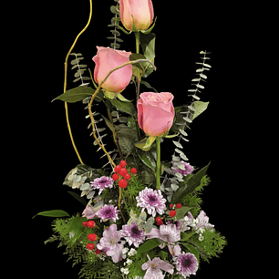 Trío de rosas rosadas en balde metálico 