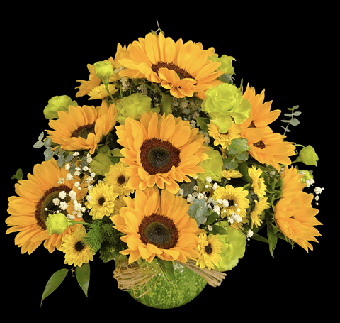 Pecera de girasoles y lisianthus 