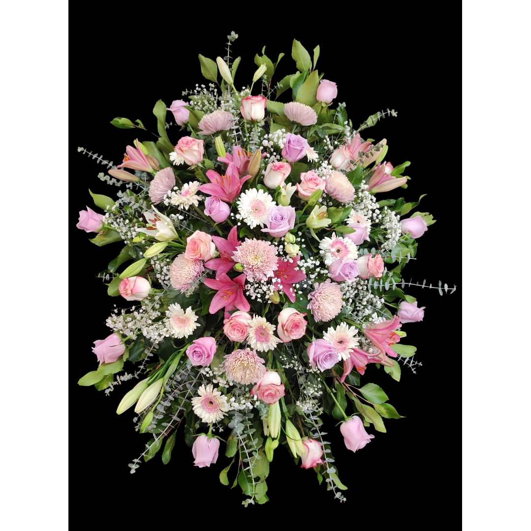 Gran medallón rosado de condolencias en atril 1