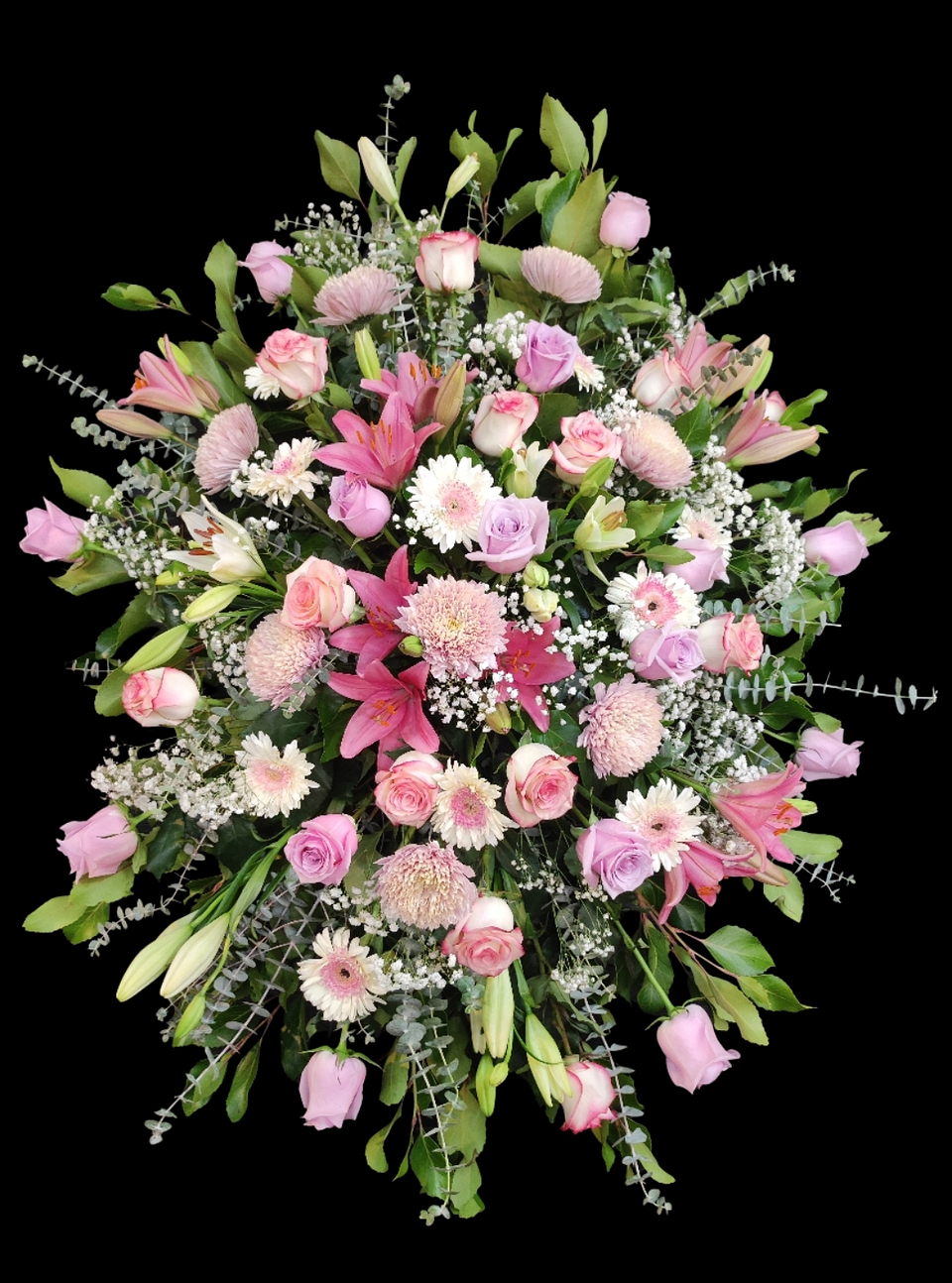 Gran medallón rosado de condolencias en atril 1