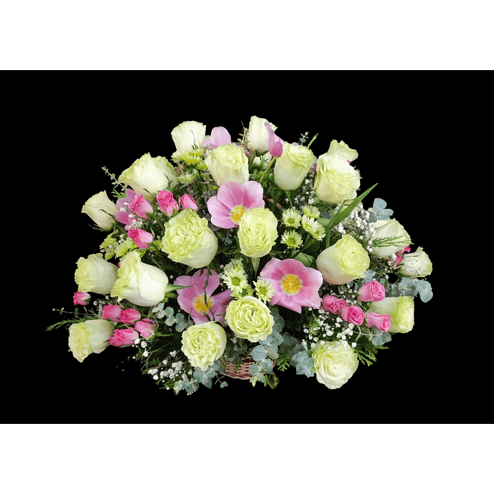 Cesta de 50 rosas, mini rosas y tulipanes  1