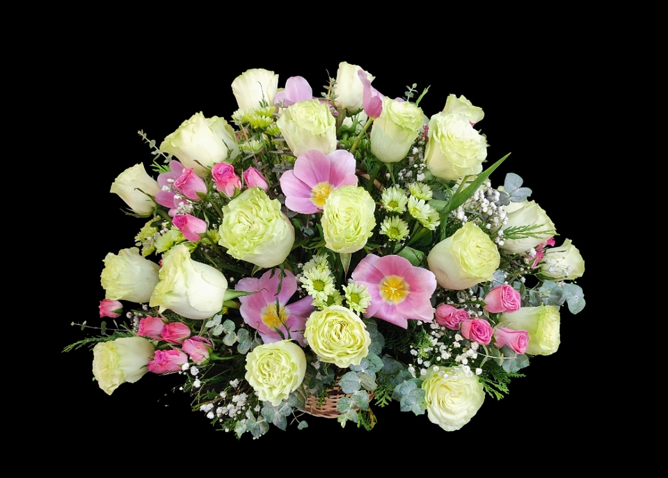 Cesta de 50 rosas, mini rosas y tulipanes  1