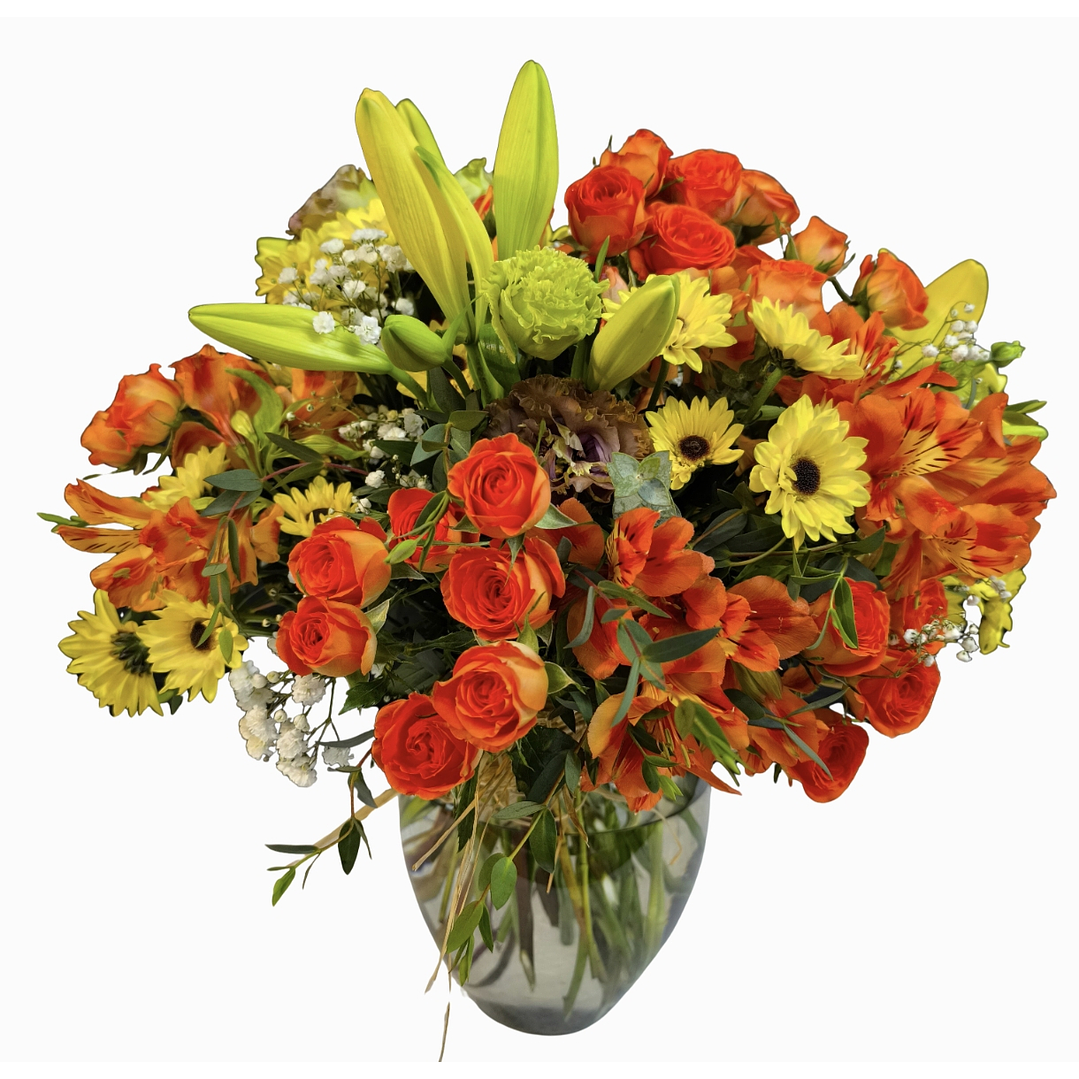 Florero mediano mini rosas anaranjado 1