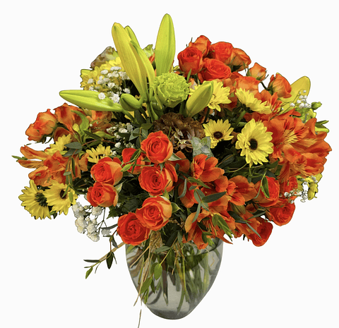 Florero mediano mini rosas anaranjado