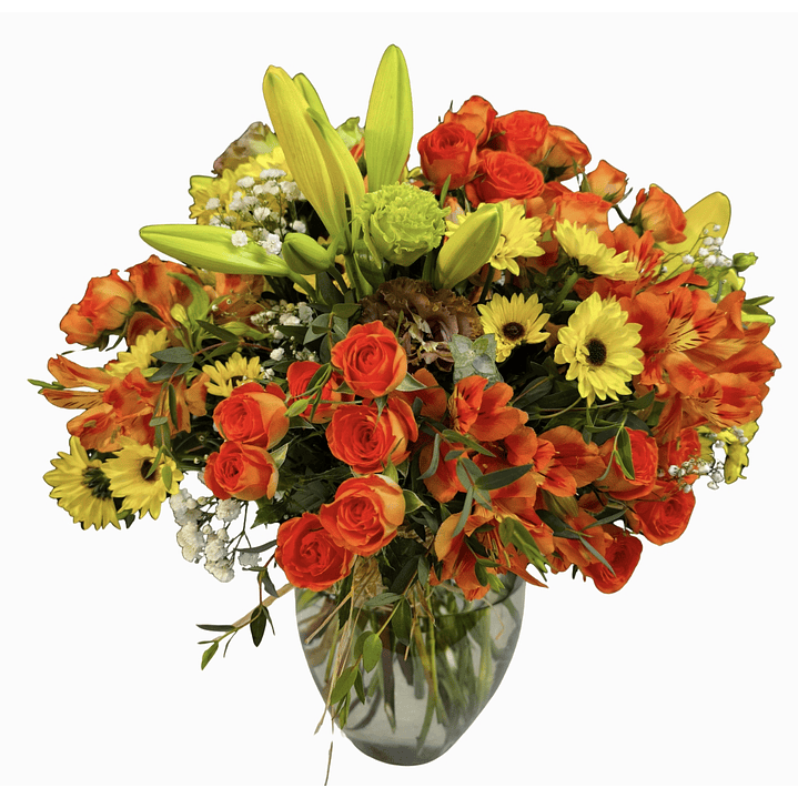 Florero mediano mini rosas anaranjado 1