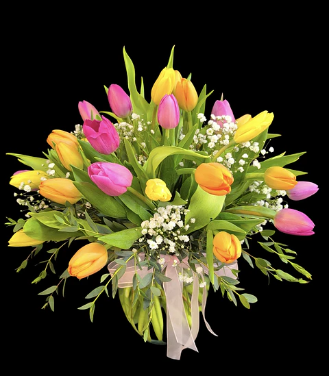 Florero de 40 tulipanes multicolor 