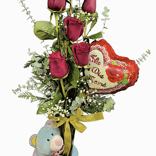 Florero mix roses y peluche