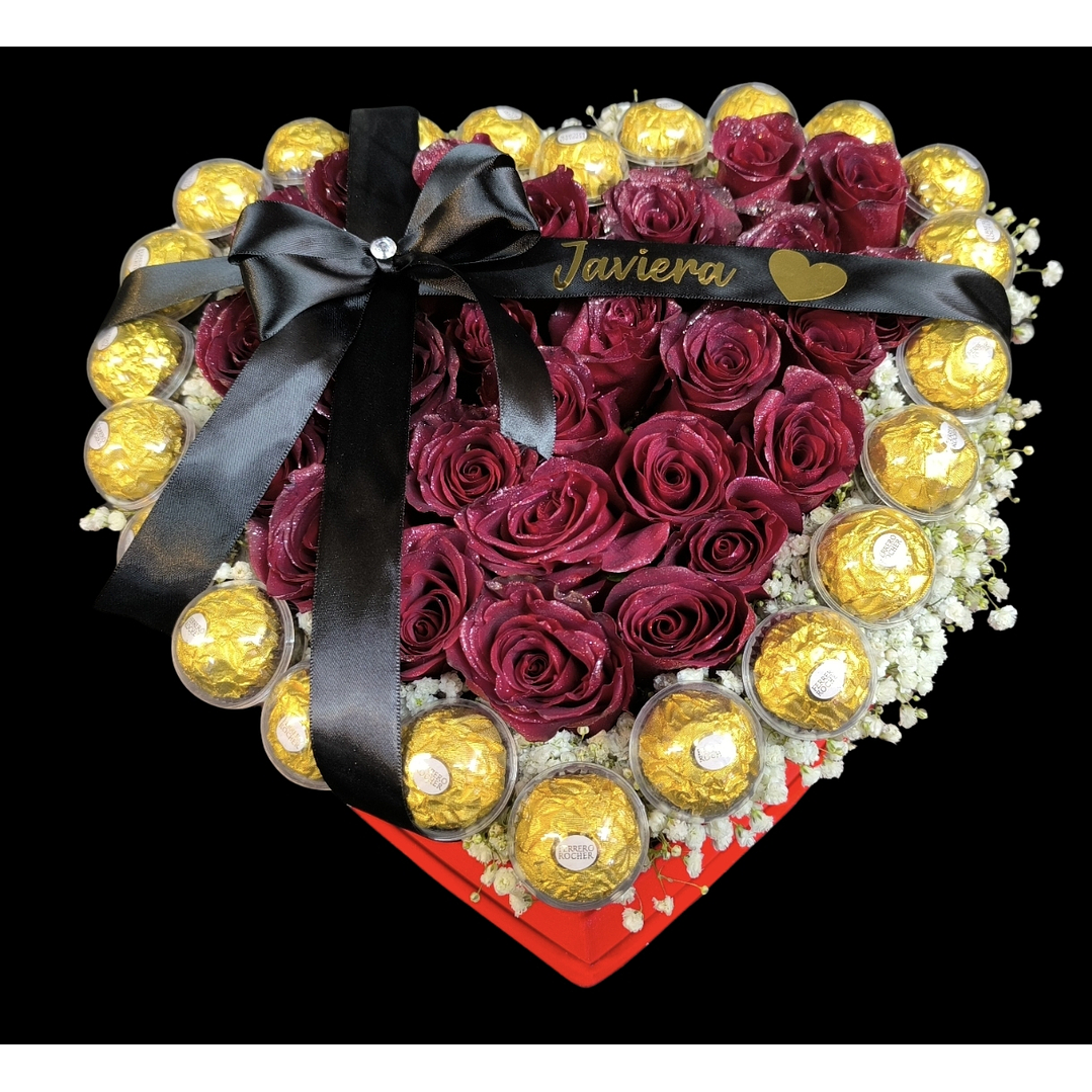 Box corazón con globo personalizado y cinta escrita  1