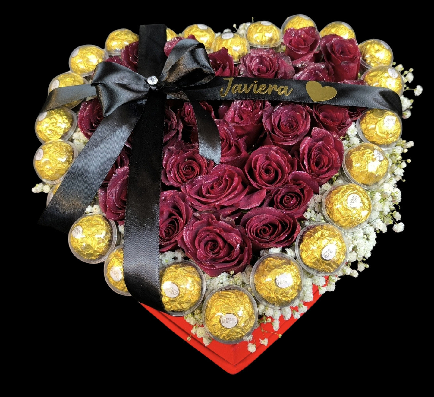 Box corazón con globo personalizado y cinta escrita  1