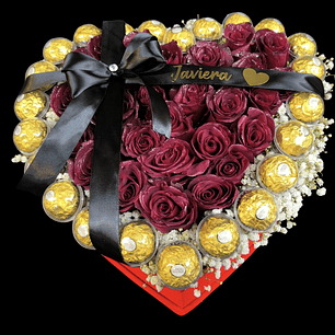 Box corazón con globo personalizado y cinta escrita 