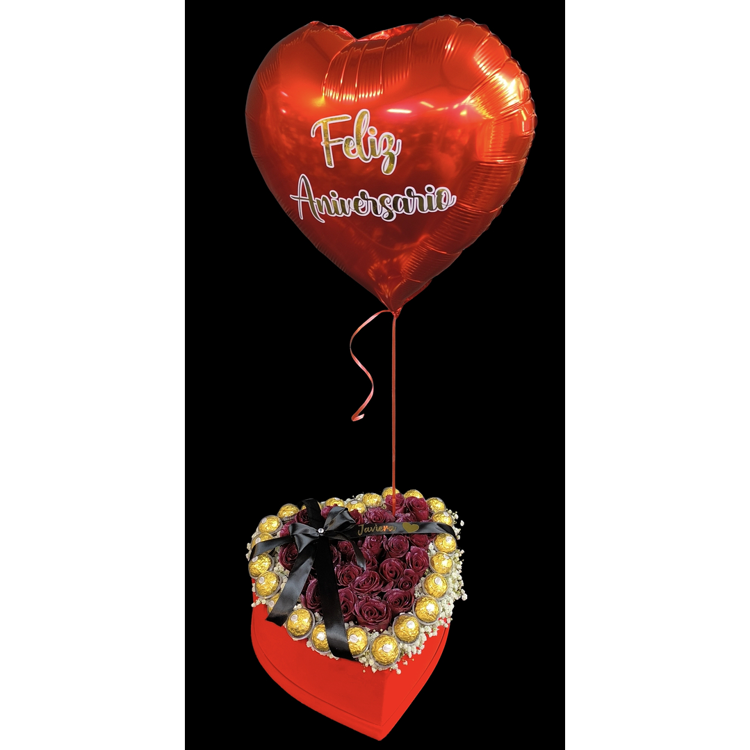 Box corazón con globo personalizado y cinta escrita  2