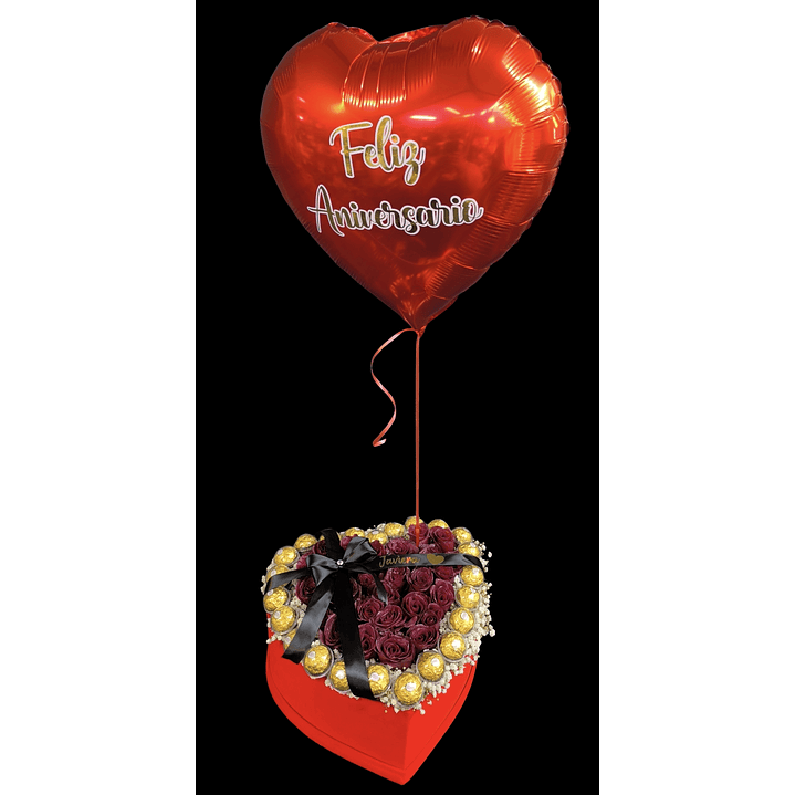 Box corazón con globo personalizado y cinta escrita  2