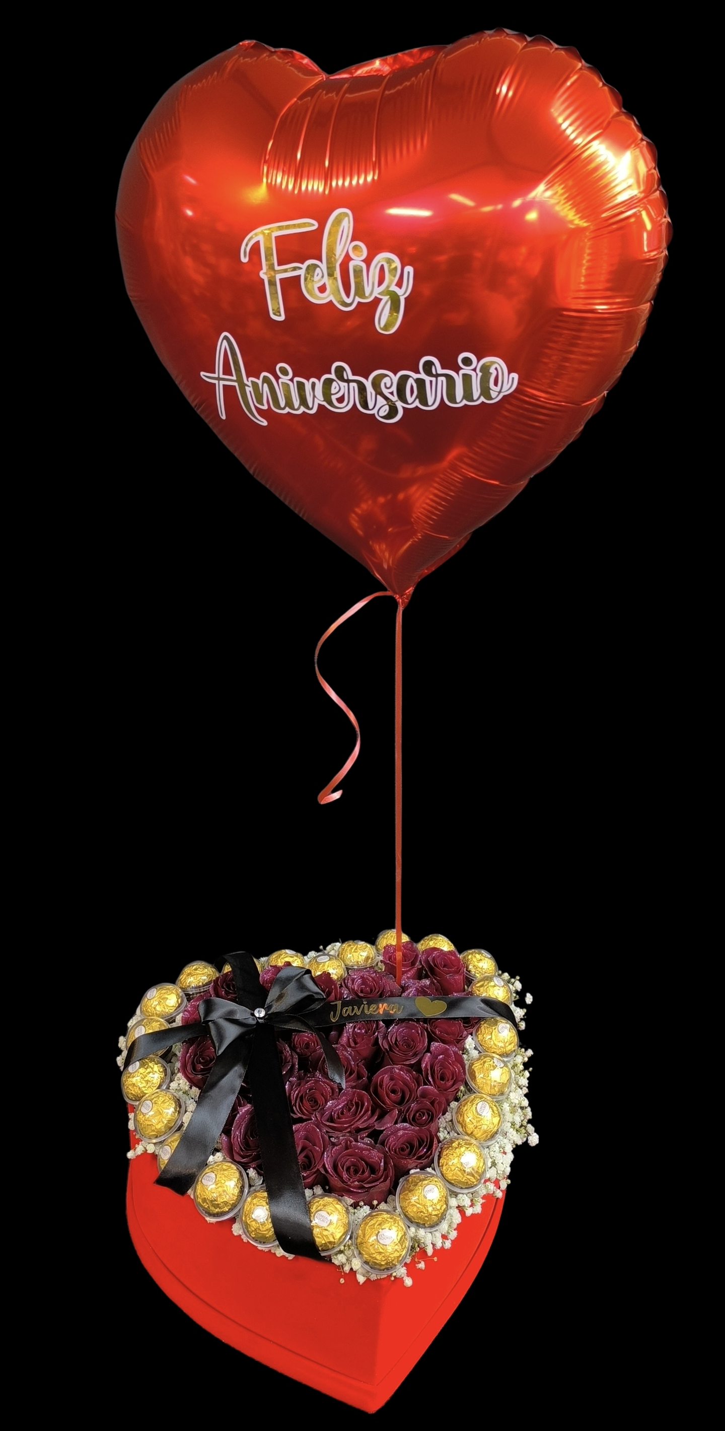 Box corazón con globo personalizado y cinta escrita  2