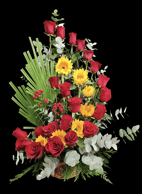 Caracol de rosas girasoles  e hipéricos