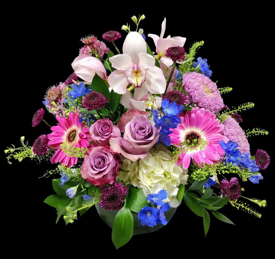 Pecera de flores mixtas y orquídeas  1