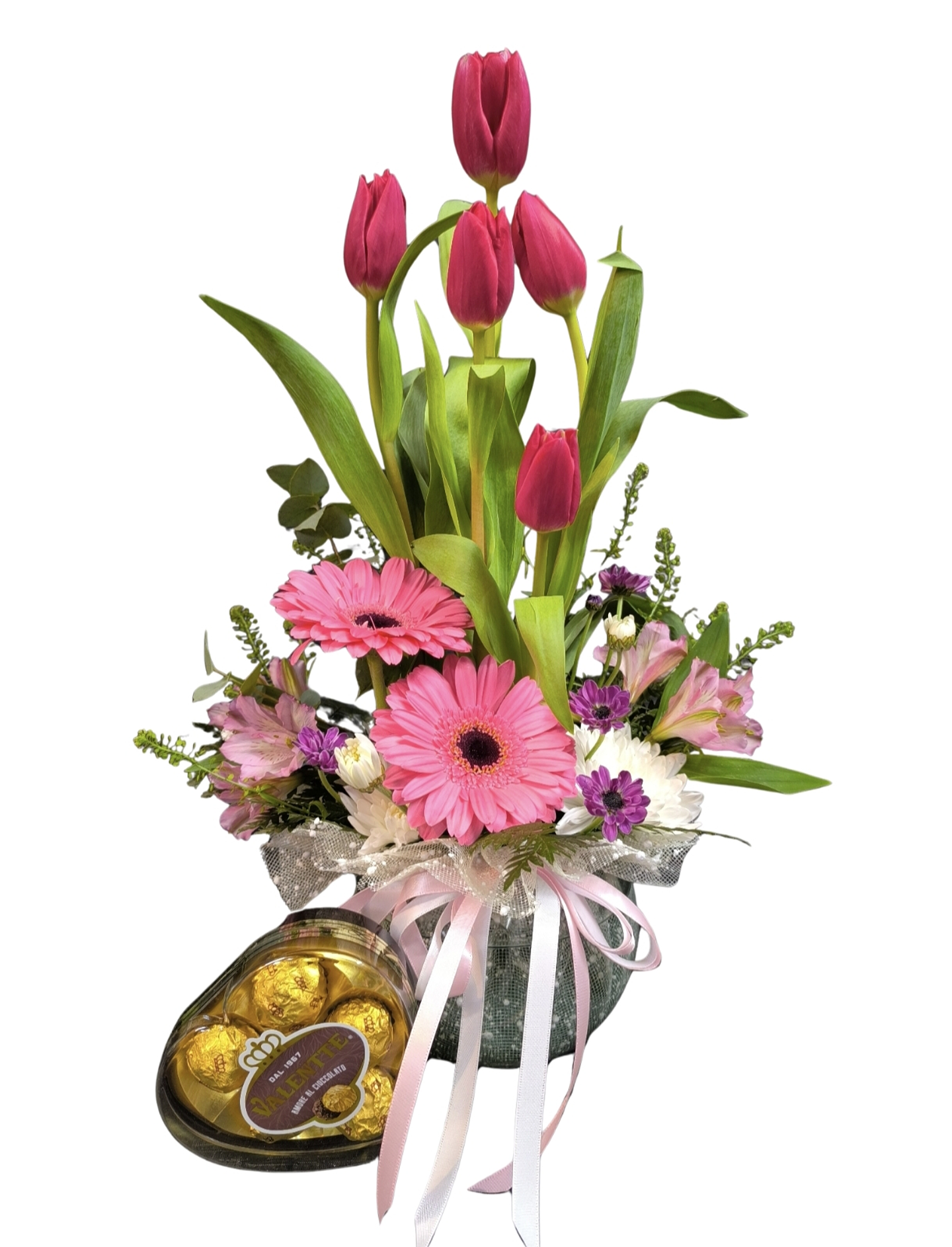 Pecera de tulipanes mediana y bombones  1