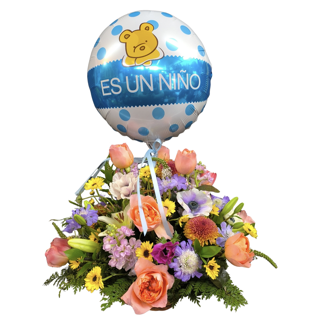 Canasta mixta pastel y globo es Niño 1