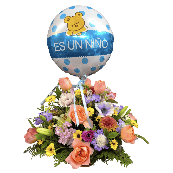 Canasta mixta pastel y globo es Niño 1