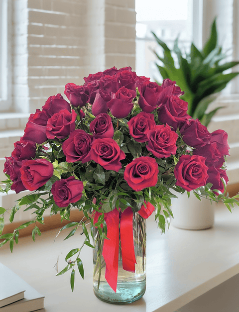 100 rosas en florero 