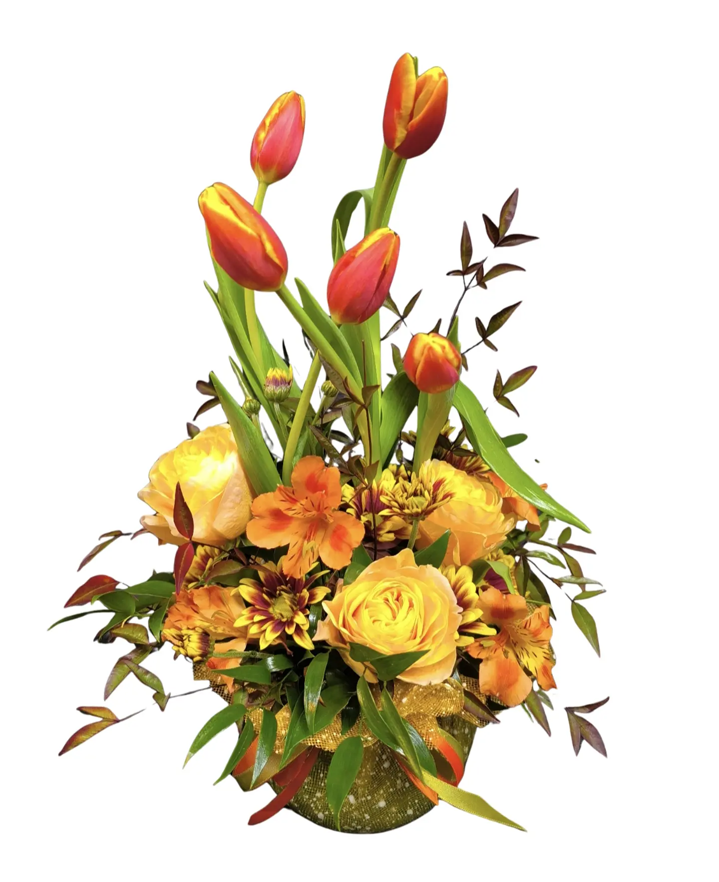 Pecera mediana de tulipanes y flores mix  1