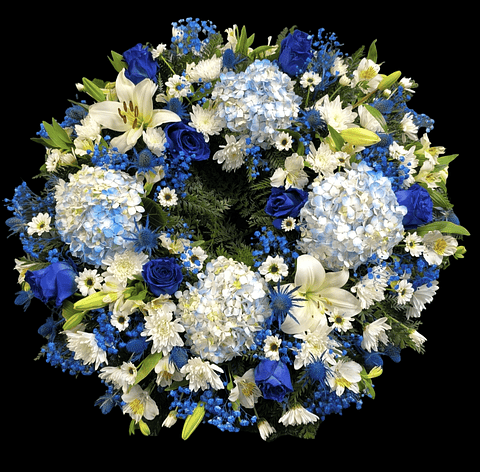 Corona de condolencias azul