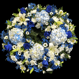 Corona de condolencias azul