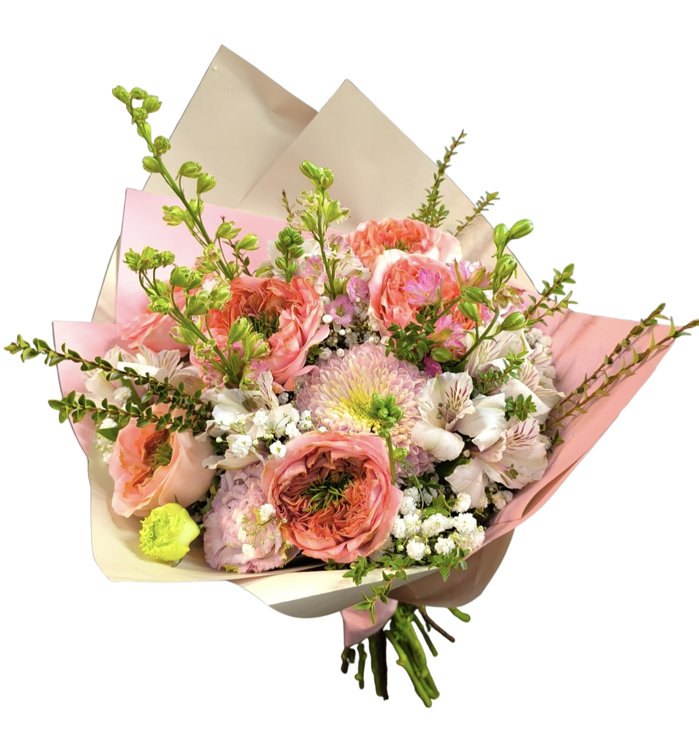 Ramo de rosas garden y delfinium  1