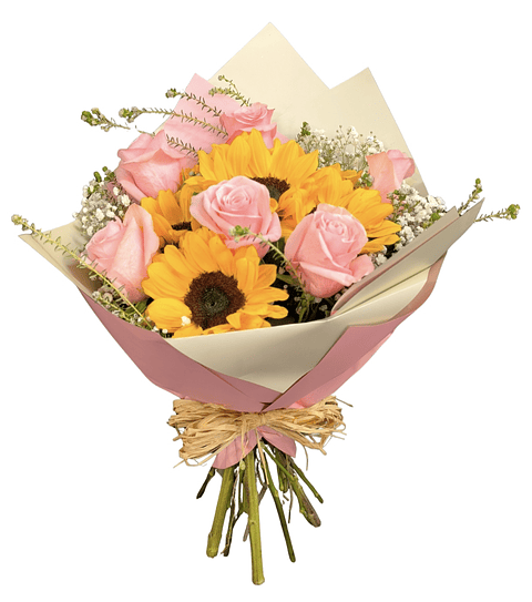 Ramo de rosas y girasoles 