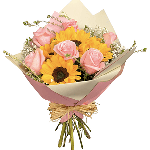 Ramo de rosas y girasoles 