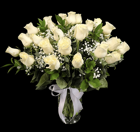 Florero de 30 rosas blancas
