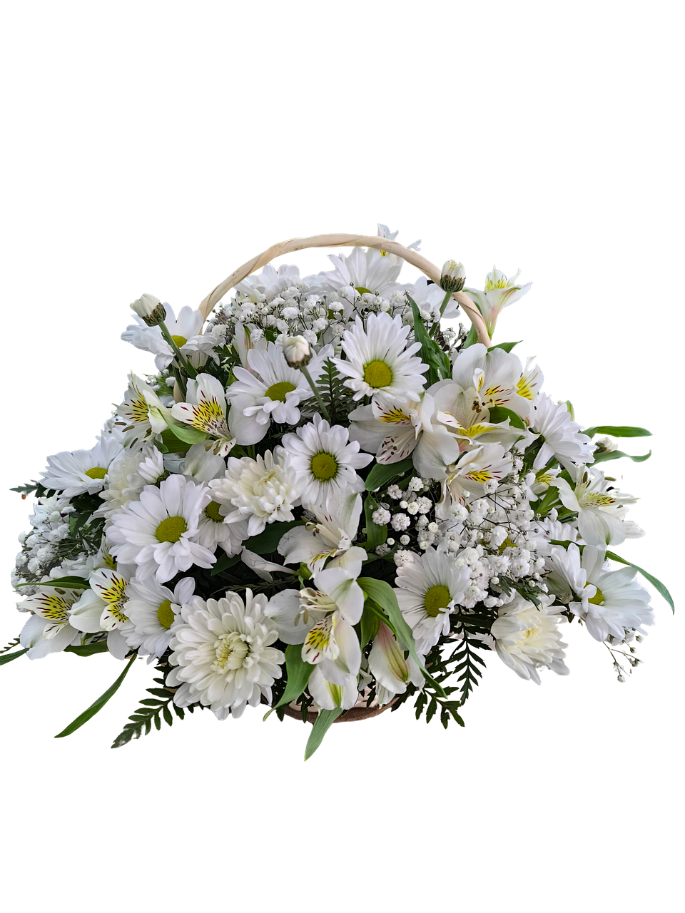 Cesta de alstroemerias y maules blancos de condolencias 1