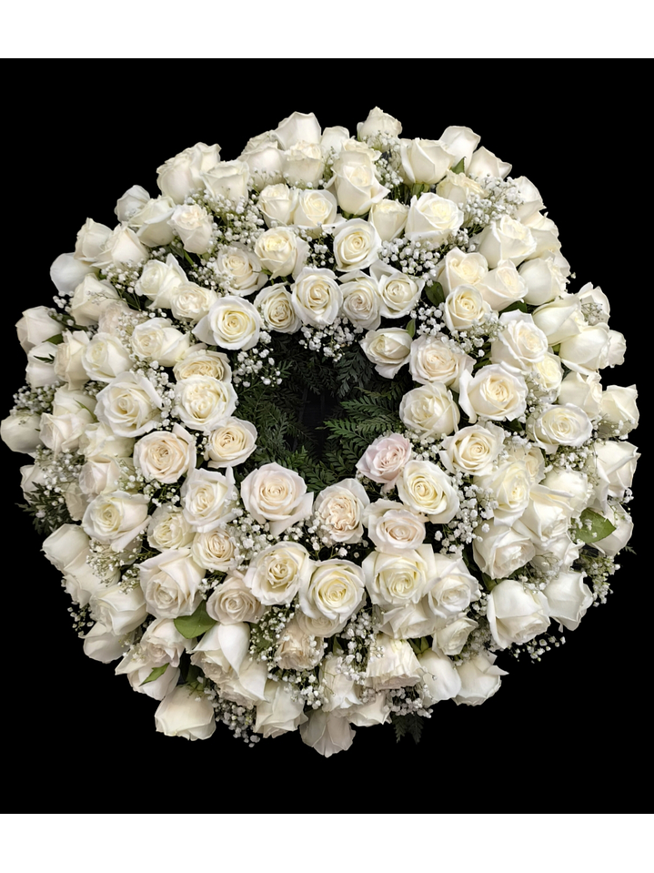Corona de condolencias 100 rosas blancas  1