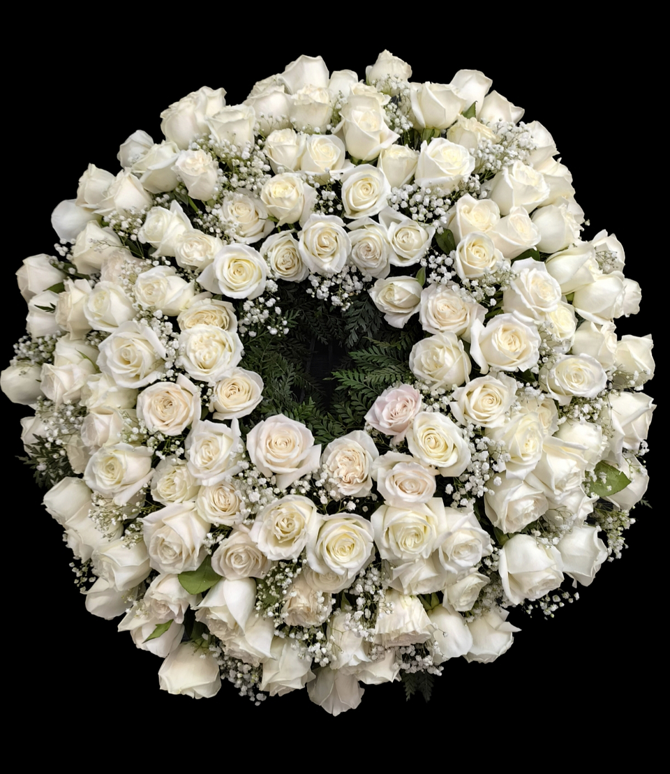 Corona de condolencias 100 rosas blancas  1
