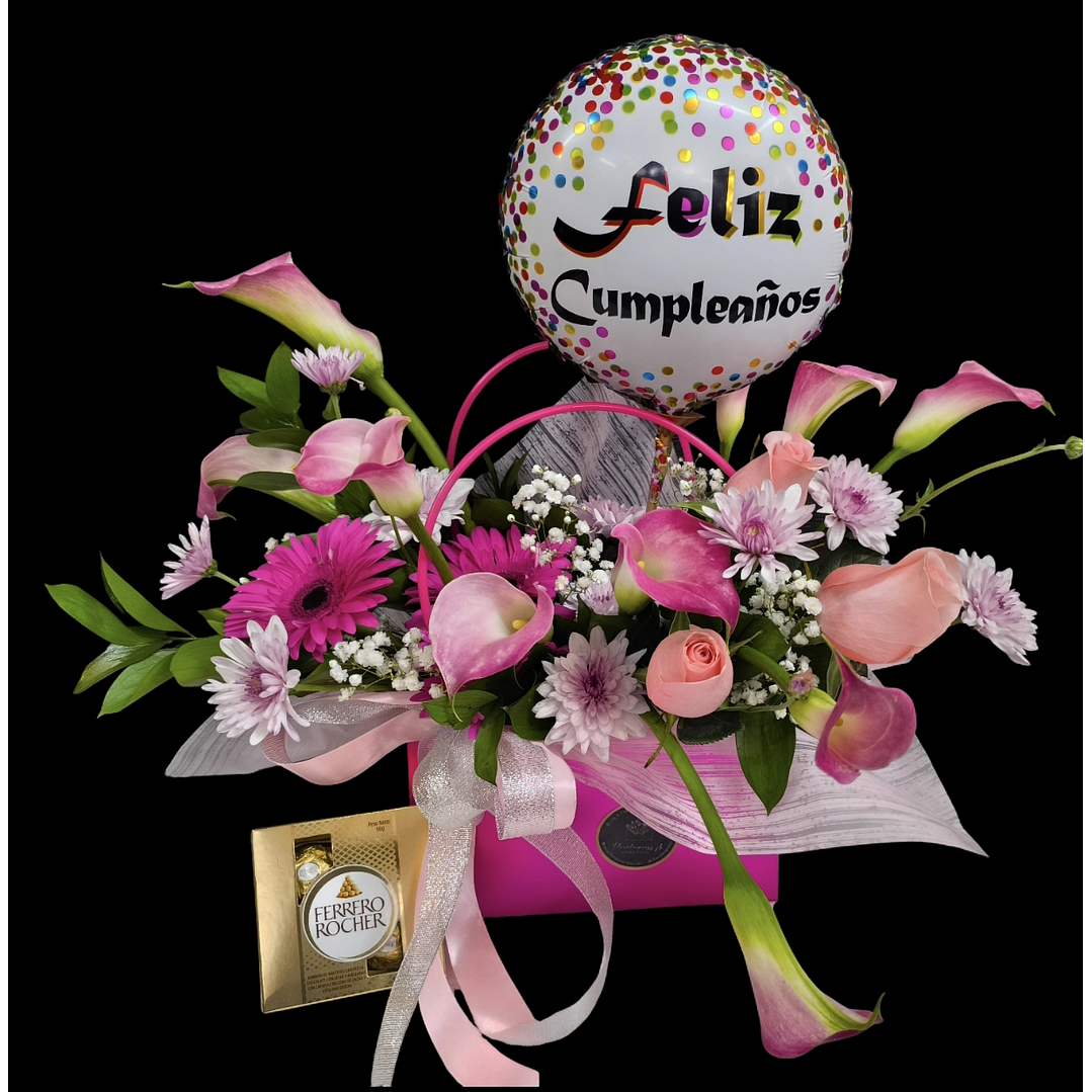 Cartera de calas rosadas bombones y globo 1